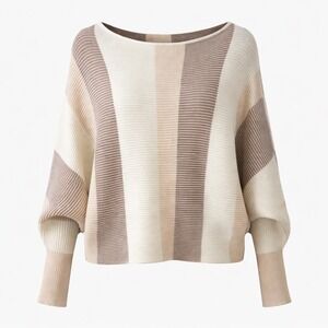 Greige Striped Dolman Sleeve Sweater Women's L Cream Beige Oversized Knit Top